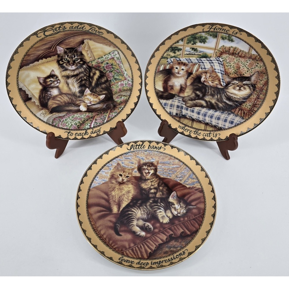 Vtg Bradford Exchange Cat Decor Plates "Sitting Pretty" Series 2-4 Kitten 8 In